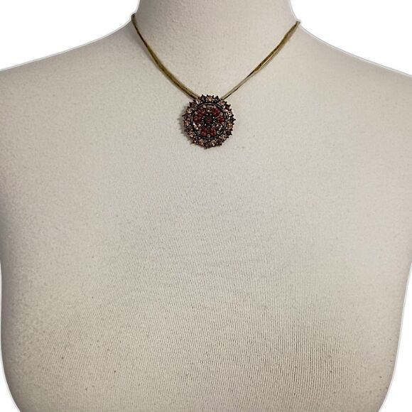 Y2K Rhinestone Disc Necklace Bohemian Cord Whimsigoth Fairy Coquette Lia Sophia - Picture 7 of 16